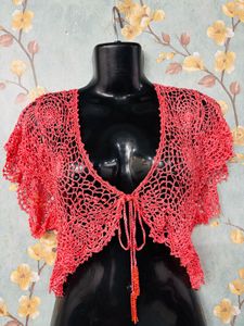 Crochet Beaded Shrug - Coral