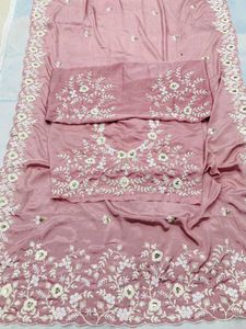 Elegant Pink Embroidered Silk Saree