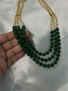 green and cream  Beaded Layered Necklace