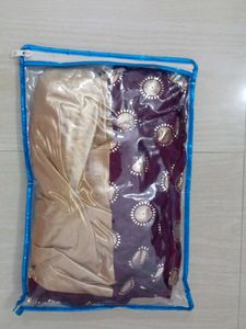 Elegant Purple &amp; Gold Ready To Wear Satin Sa