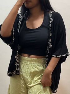 Embroidered Black Kimono Shrug