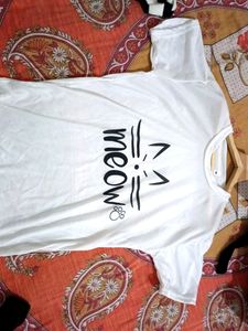 White Cute Top Meow Written