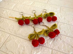 Crochet Cherry Keychain