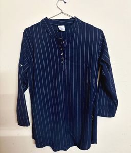 Striped Mandarin Collar Top