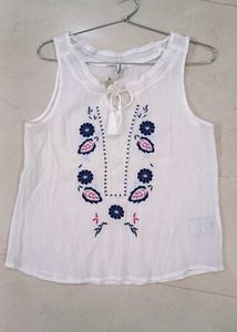 Embroidered White Tank Top