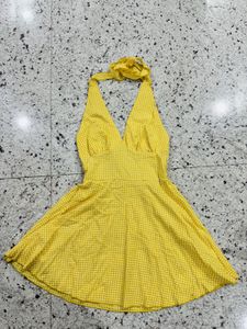 Yellow Gingham Halter Dress