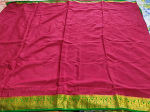 Maronish Red And Green Pure Crepe Silk Saree