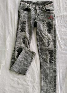 Gray Wash Distressed Jeans