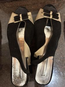Vintage Black & White Bow Heels