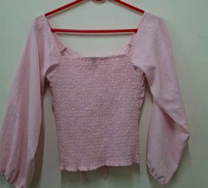 Pink Long Sleeve Crop Top