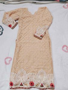 Elegant Beige Embroidered Kurta with Trouser Set