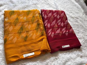 Elegant Red Leaf Print Saree😻