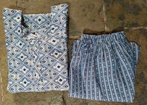 Blue Patterned Kurta Set