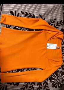 Orange Square Neck Long Sleeve Top