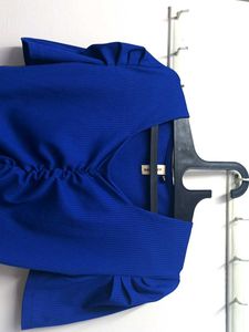 Blue Ruched Detail Top