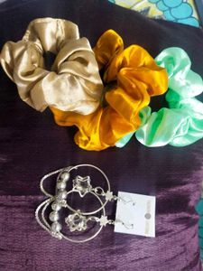 Combo Of 3 Scrunchies And 1 Earrings