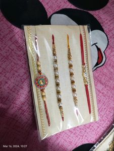 New Set Of 4 Stone &amp; Pearls Beaded Thread Rakhi