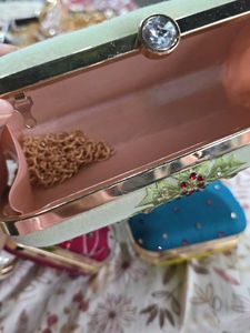 Green Embroidery Hand Clutch With Sling