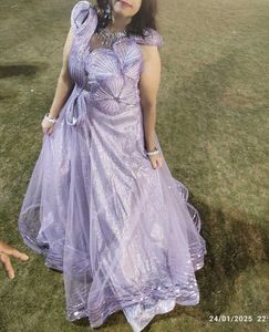 Sparkling Lavender Heavy Evening Gown