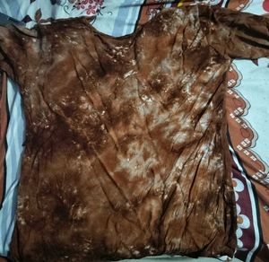 Brown Tie-Dye Embroidered Top