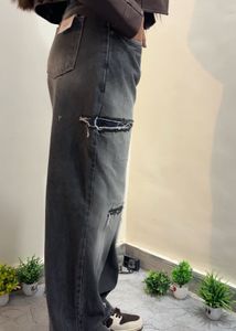 Distressed Gray Wide-Leg Jeans y2k