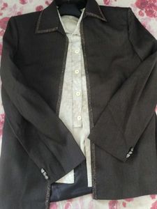 Brown Beaded Trim Blazer