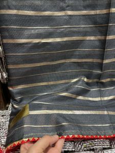 New Grey Red Organza Saree