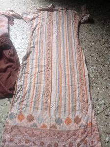 Vintage Brown &amp; White Striped Salwar Kameez Set