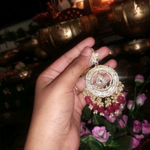 Rani Pink Colour Kundan Jhumka