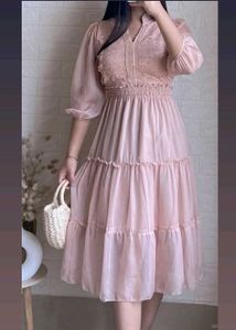 Peach Flared Midi Dress