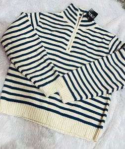 Korean Knit High Neck Zip Sweater