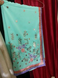 Combo Orange &amp; Cyan Saree