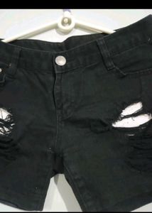 Distressed Black Denim Shorts