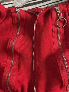 Red Zipper Crop Top
