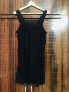 Jet Black Knee Length  Cold Shoulder Dress , Not S
