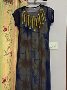 Navy Blue Georgette Kurti With Tie N Dye Inner