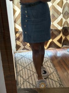 Denim Button-Front Mini Skirt