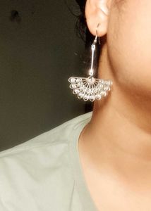Silver oxidised Fan Earings