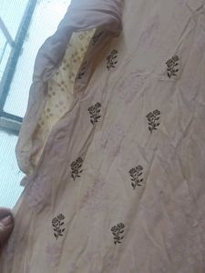 One Time Used Cream Embroidered Kurti