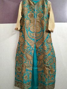Green Long Kurti And Heavy Flare  Sara Kam Lehenga