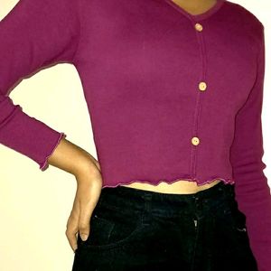 Purple Crop Top With Ruffle Full Shelves