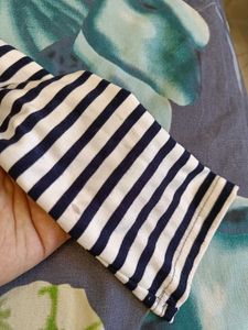 Black &amp; White Striped Cold-Shoulder Top with Ruffl