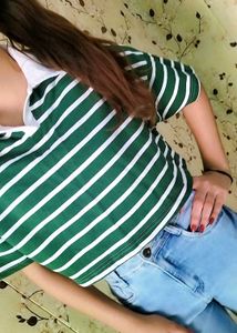 Striped Green &amp; White Tee