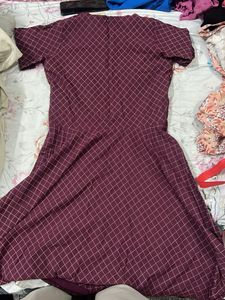 Maroon Checkered Dress