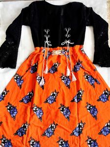 Unique Orange Floral Dress❤️