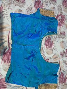 Blue &amp; Gold Sari With Blouse