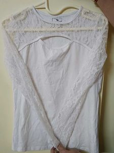 White Lace Sleeve Cutout Top