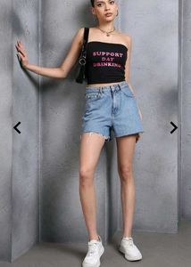 Strapless Typographic Print Short Tube Fitted Top