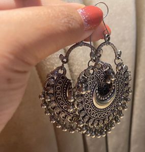 Combo Antique Oxidised Chandbali Earrings&amp;Nosepin