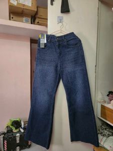 Twilight Blue Raw Hem Wide Leg Jeans